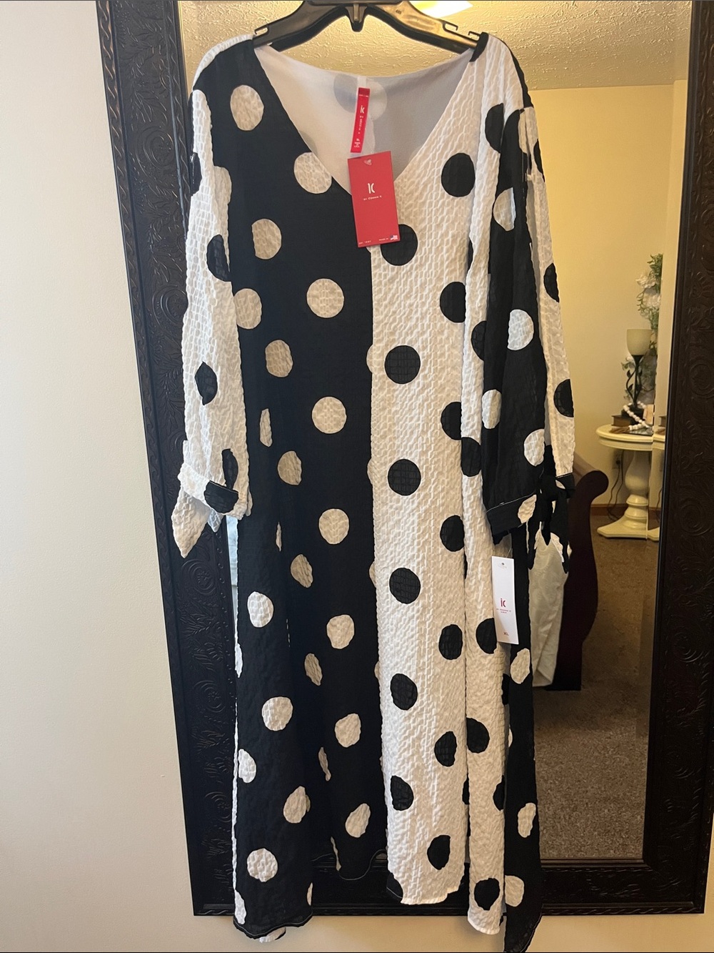XL IC  Polka Dot  Long Sleeve Dress - Black & White